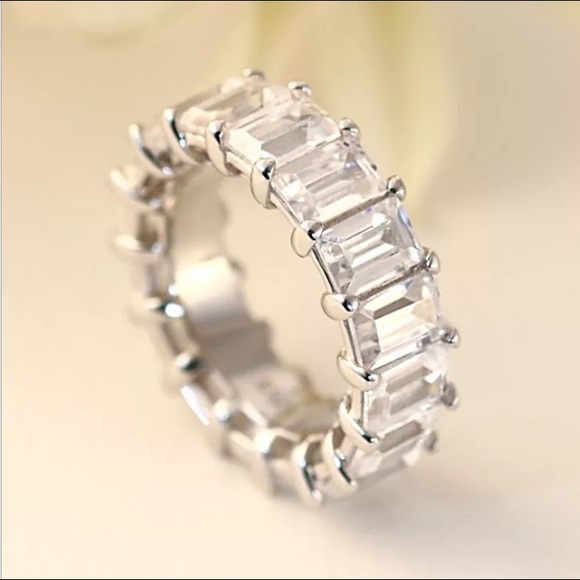 Men's 1CT Emerald Cut VVS Eternity Wedding Band 925 Ring - Picture 3 of 16